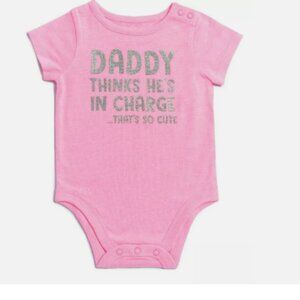 Baby Girl's Bodysuit "Daddy Thinks‎ He is in Charge, that's Cute" 12Months Pink